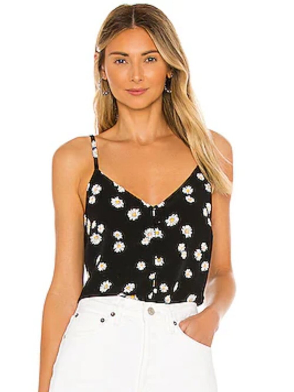 Sanctuary Essential Button Front Tank in Black Daisy Chain Size Small